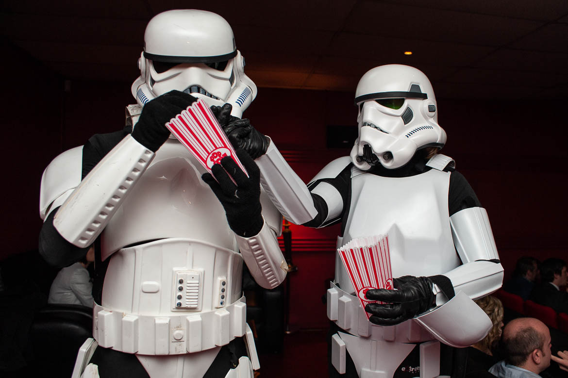 Stormtroopers at a Star Wars Wedding eating popcorn